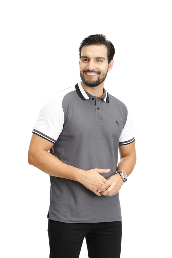 grupo luthier lado 1 camisetas tipo polo para hombre combinada color gris oscuro blanco 