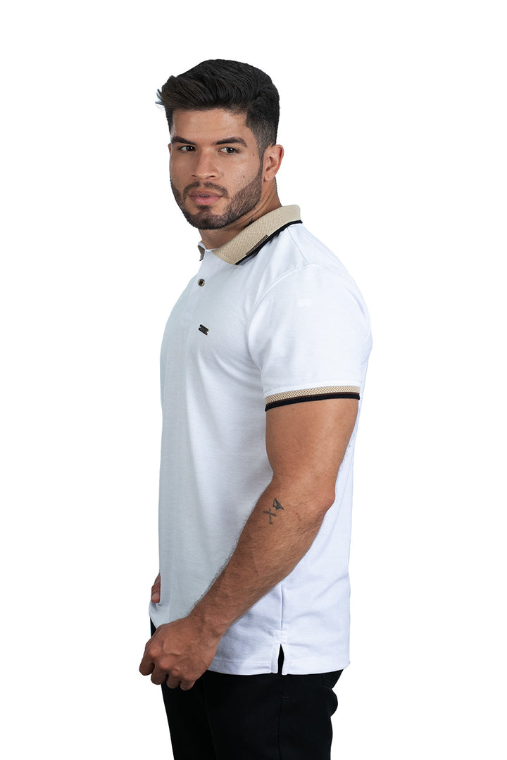 grupo luthier lado 2 Camiseta tipo polo básica para hombre con cuellos y puños en Jacquard color blanco