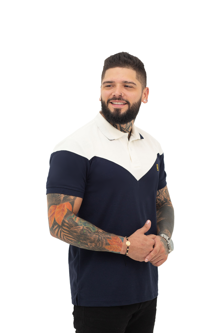 grupo luthier  lado 2 Camiseta tipo polo combinada para hombre color azul oscuro marfil