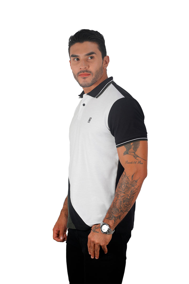 grupo luthier lado 2 Camiseta tipo polo combinada para hombre color blanco negro militar