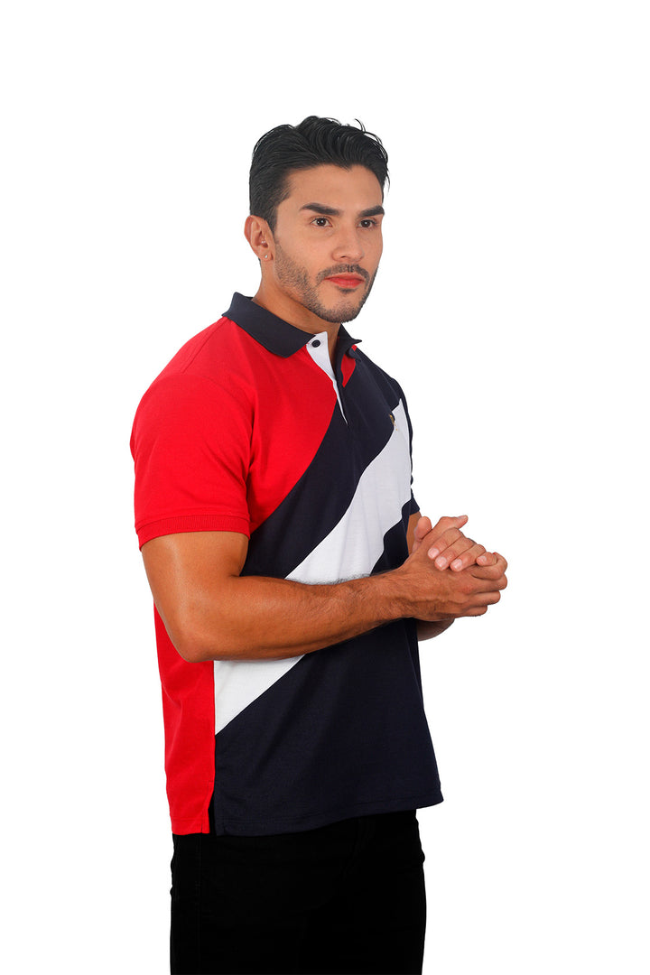Camiseta tipo polo combinada para hombre color rojo azul oscuro blanco