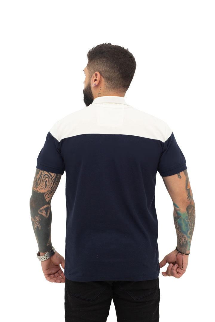 grupo luthier  lado 3 Camiseta tipo polo combinada para hombre color azul oscuro marfil