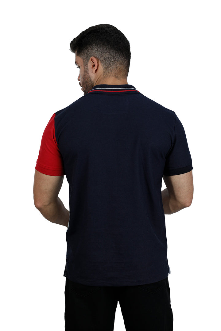 grupo luthier lado 3 Camiseta tipo polo combinada para hombre color azul oscuro rojo jaspe