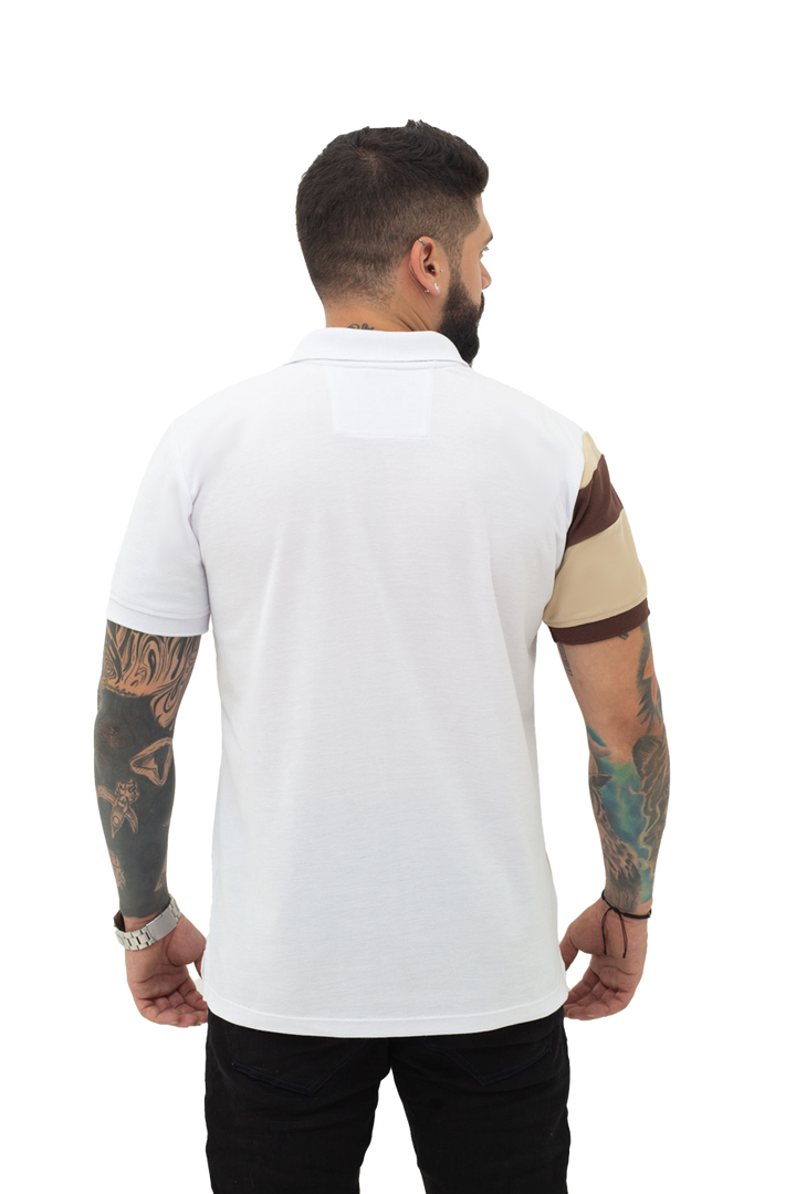 grupo luthier lado 3 Camiseta tipo polo combinada para hombre color blanco caqui cafe
