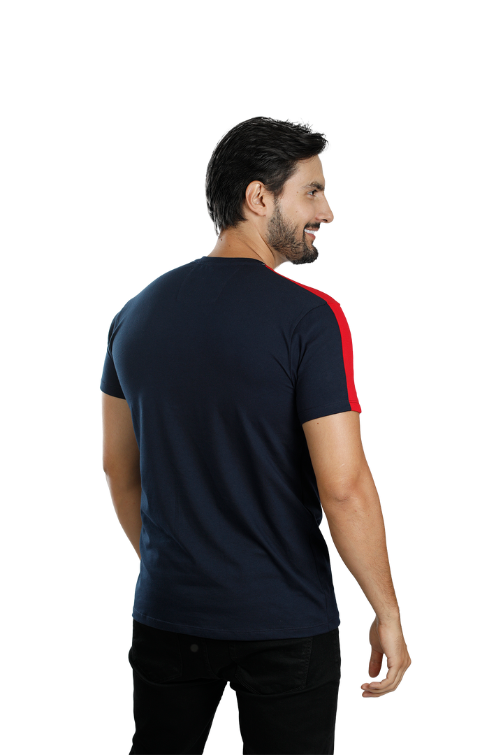 grupo luthier lado 4 Camiseta cuello redondo T-shirt para hombre combinada color azul oscuro blanco rojo