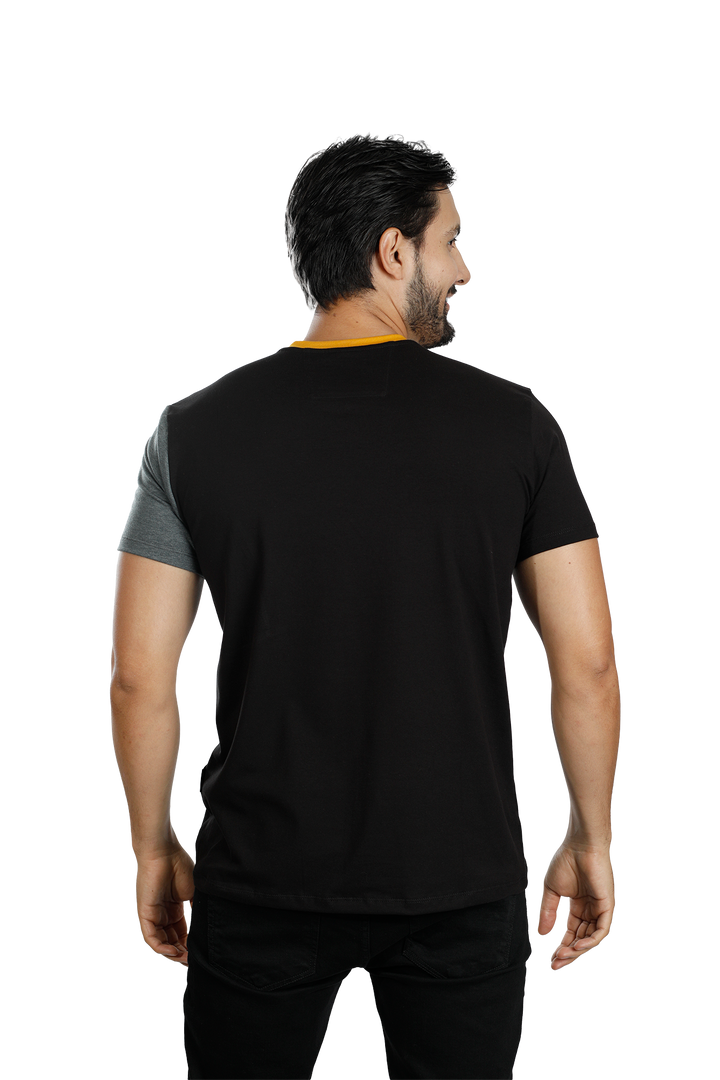 grupo luthier lado 4 Camiseta cuello redondo T-shirt para hombre combinada color ocre Cross negro