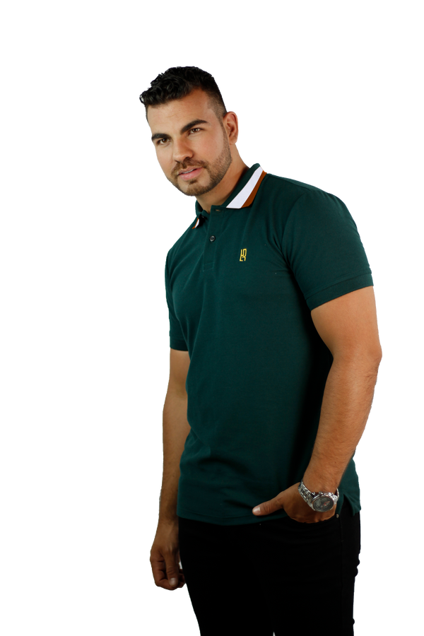 Camiseta tipo polo básica para hombre verde militar botella