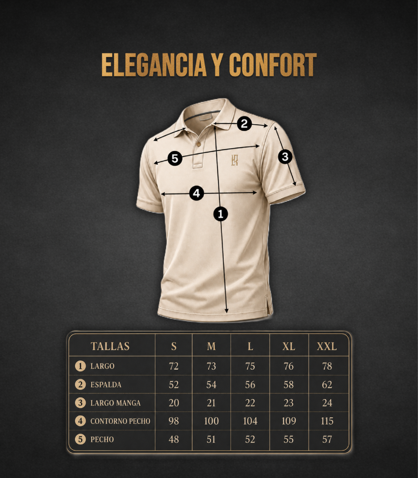 Guía de tallas LUTHIER para camisetas tipo polo